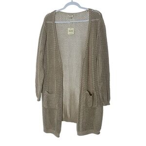 New Ganji LA Cardigan Women's 1X‎ / 2X Beige Crochet Long Sleeve Open Front Long
